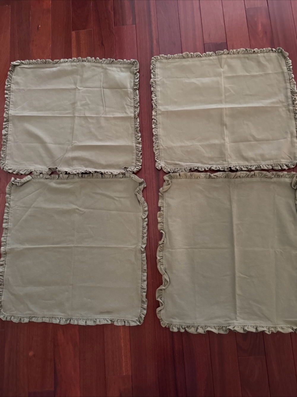 Set of 5 Placemats Farmhouse Green Boho Country Square 20x20 Cotton Denim Ruffle